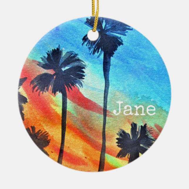 Décoration En Céramique Plage de Sunset Palm Tree art surf (Devant)