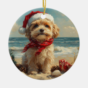 Décoration En Céramique Plage Vintage de Noël de Chien Tibétain Terrier