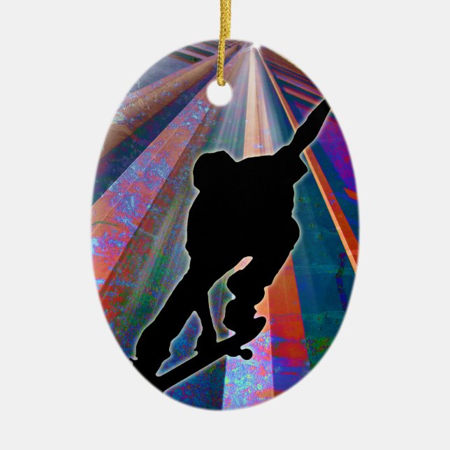 Décoration En Céramique Planche à roulettes sur un rayon de bâtiment (Devant)