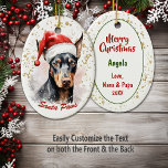 Décoration En Céramique Plaque d'or Père Noël Paws Doberman Pinscher<br><div class="desc">Un beau portrait en aquarelle d'un chien Doberman Pinscher portant un casquette de Père Noël rouge et blanc est la caractéristique sur le devant de cet ornement de vacances. L'image est placée sur un arrière - plan blanc avec un plateau de confettis doré. En bas se trouve le texte rouge...</div>
