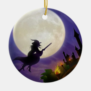 Décoration En Céramique Pleine lune de sorcière d'Halloween