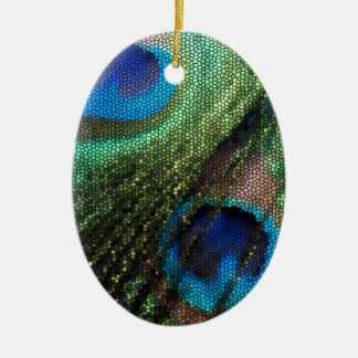 Décoration En Céramique Plume de paon avec l'effet en verre souillé