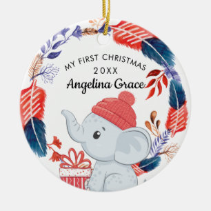 Décoration En Céramique Plumes Boho et éléphant 1er Noël de bébé