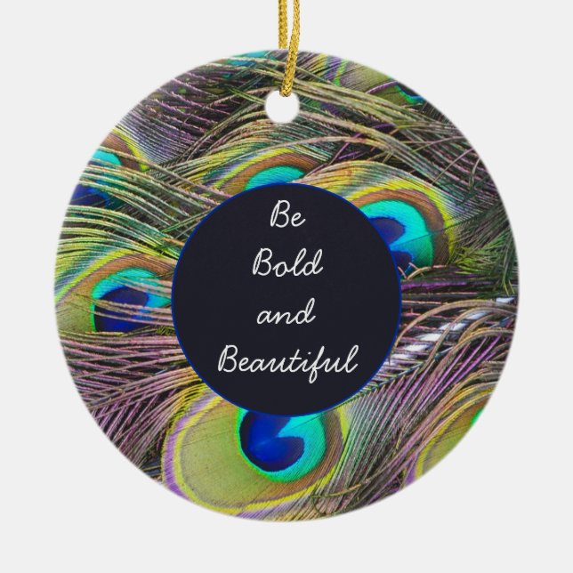 Décoration En Céramique Plumes de paon Ornament rond (Devant)