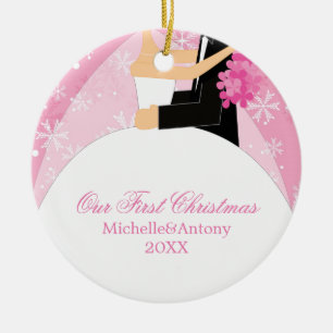 Décoration En Céramique Pneus roses "Notre premier Noël"