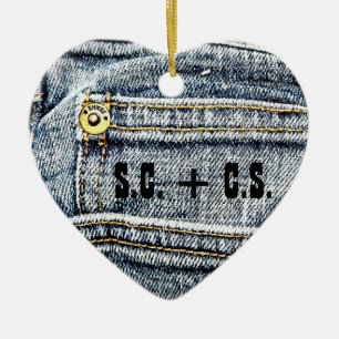 Décoration En Céramique Poche de denim de blue-jean - personnalisez-la !