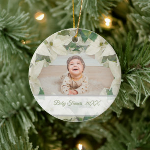 Décoration En Céramique Poinsettia Blanc Élégant Photo de Bébé