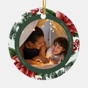 Décoration En Céramique Poinsettia et verdure Photo et nom