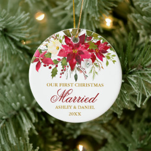 Décoration En Céramique Poinsettia Floral Gold Premier Noël   Photo