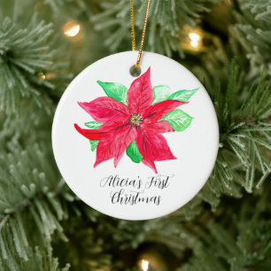 Décoration En Céramique Poinsettia Flore rouge Fleur premier Noël