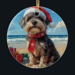 Décoration En Céramique Pointeur à poils durs Griffon Dog Christmas Beach<br><div class="desc">Apportez la chaleur des vacances à la plage avec ce charmant design d'inspiration vintage avec un chien festif assis sur une plage sereine. Avec une touche de vacances classique aux tons nostalgiques et aux ambiances côtières, cette oeuvre capture la magie de Noël au bord de la mer. Parfait pour répandre...</div>