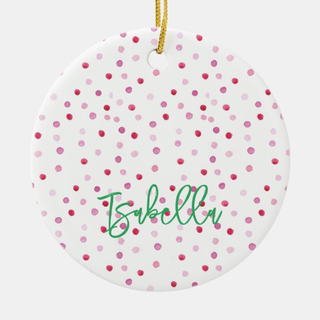 Décoration En Céramique Points roses Artisan Aquarelle NOM Vert Preppy (Devant)