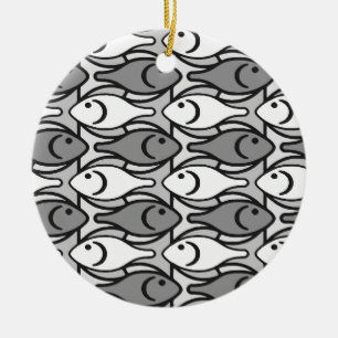 Décoration En Céramique Poisson moderne du milieu du siècle, gris, blanc e