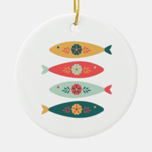 Décoration En Céramique Poisson suédois Folk Art