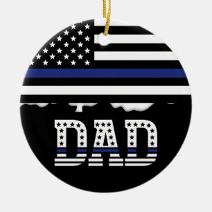 Décoration En Céramique Police Personnalisée Papa Cop Mince Ligne Bleue