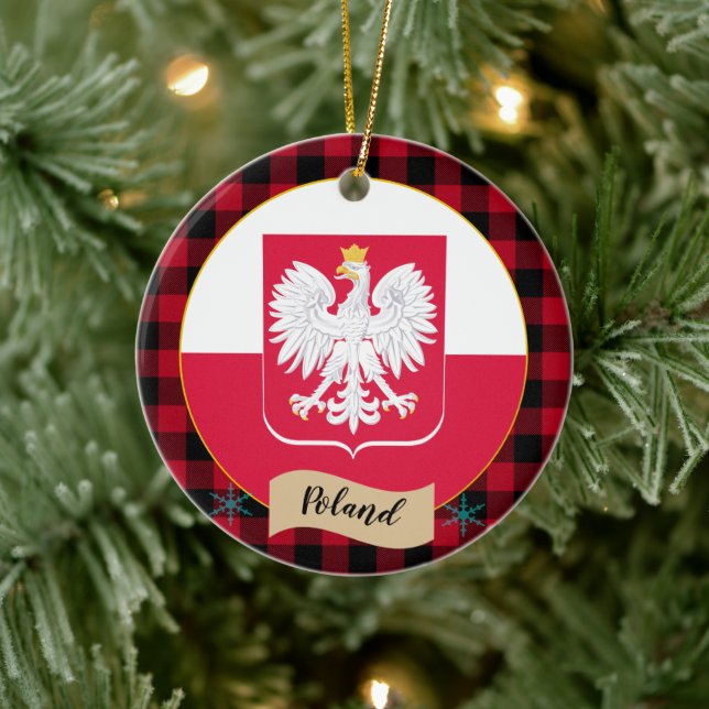 Décoration En Céramique Pologne, Plaid de buffle rouge et drapeau polonais (Arbre)