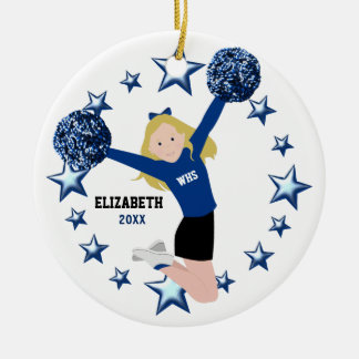 Décoration En Céramique Pom-pom girl blond Pom Poms dans le bleu et le