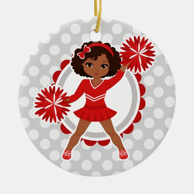 Décoration En Céramique Pom-pom girl - Cute Red African American Cheer (Devant)