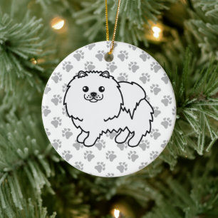 Décoration En Céramique Pomeranian Blanc Chien de Dessin Animé Mignon & Pa