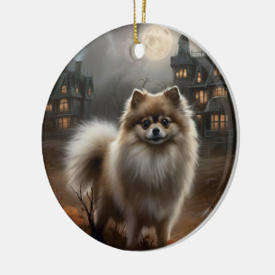 Décoration En Céramique Pomeranian Halloween Épouvantable