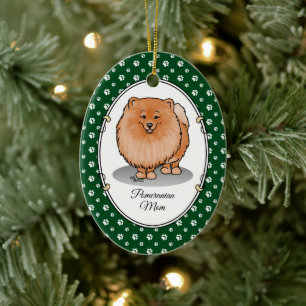 Décoration En Céramique Pomeranian Maman Pom Maman (rouge orange) Mignonne
