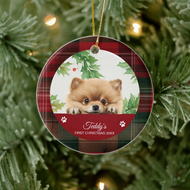 Décoration En Céramique Pomeranian Noël personnalisé de la première année (Arbre)