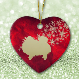 Décoration En Céramique Pomeranian Red Gold Snowflake