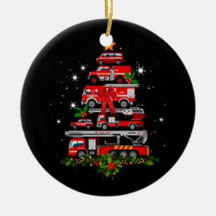 Décoration En Céramique Pompier Camion feu Noël Lumières Arbre Père Noël