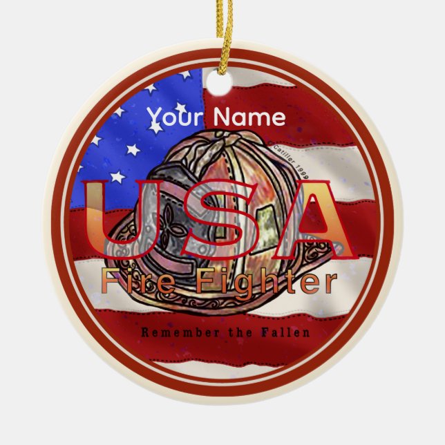 Décoration En Céramique Pompier se souvenir du nom personnalisé  (Devant)