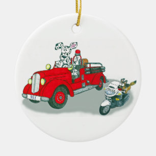 Décoration En Céramique Pompiers et chiens policiers