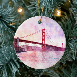 Décoration En Céramique Pont Golden Gate aquarelle au coucher du soleil