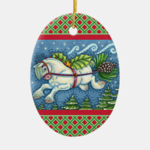 DÉCORATION EN CÉRAMIQUE PONY PULLING PINECONE SLEIGH DE NOËL VOLANT