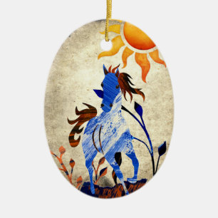 Décoration En Céramique Pony sauvage personnalisé avec le Cheval du Soleil