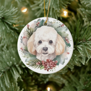 Décoration En Céramique Poodle Noël Wreath Festive Pup