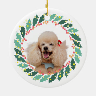 Décoration En Céramique Poodle Photo & Nom Personnalisé Bleu Pastel