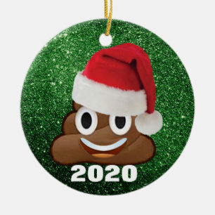 Décoration En Céramique Poop Emoji Santa Hat Parties scintillant verte 202