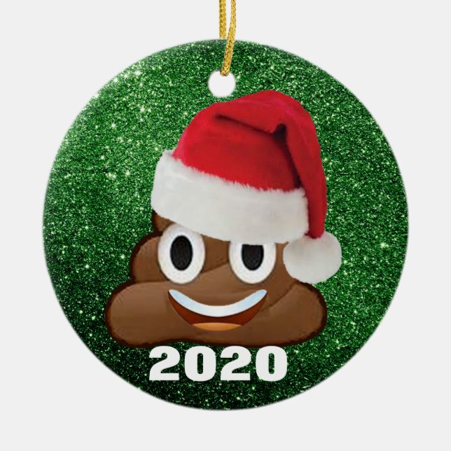 Décoration En Céramique Poop Emoji Santa Hat Parties scintillant verte 202 (Devant)