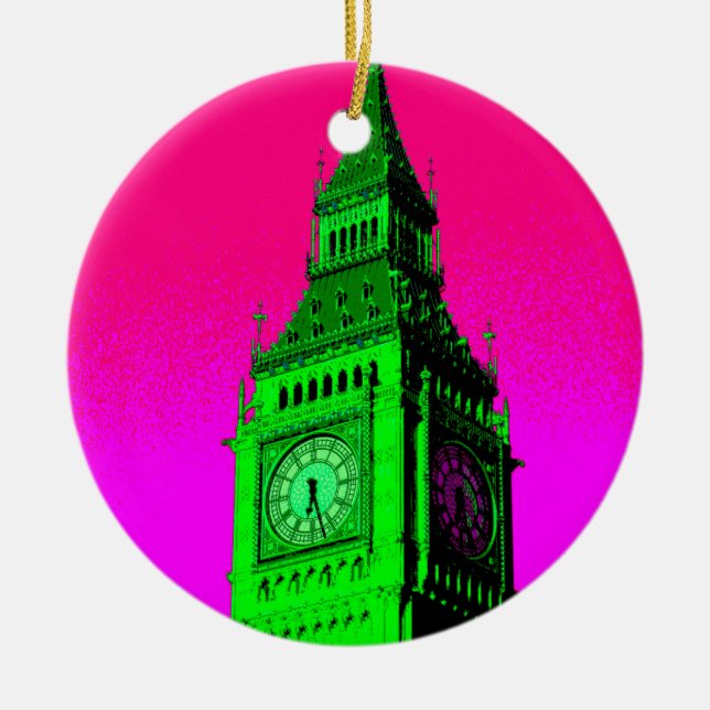 Décoration En Céramique Pop Art Big Ben Londres Voyage rose Vert (Devant)