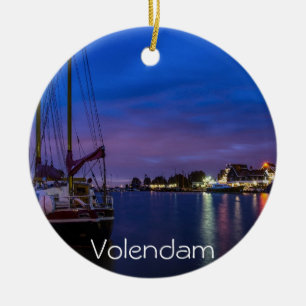 Décoration En Céramique Port de Volendam illuminé la nuit
