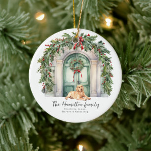 Décoration En Céramique Porte d'entrée avec Noël Jaune du Labrador