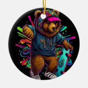 Décoration En Céramique porte-ours-sweat - shirt à capuche-tenant-skateboa