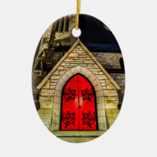 Décoration En Céramique Porte rouge à l'église avec la lune