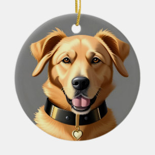 Décoration En Céramique Portrait de Golden Retriever portant un collier no