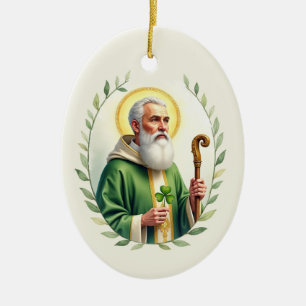 Décoration En Céramique Portrait de saint Patrick à l'aquarelle dans une c