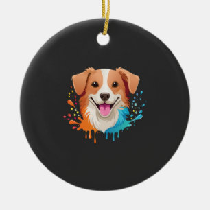 Décoration En Céramique Portrait d'un chien mignon avec des couleurs fluid