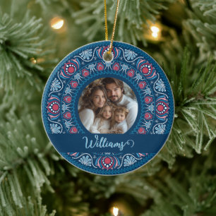 Décoration En Céramique Portrait familial personnalisé Blue Festive Mandal