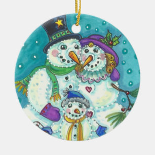 DÉCORATION EN CÉRAMIQUE PORTRAIT FAMILIAL SNOWMAN POUR LES VACANCES