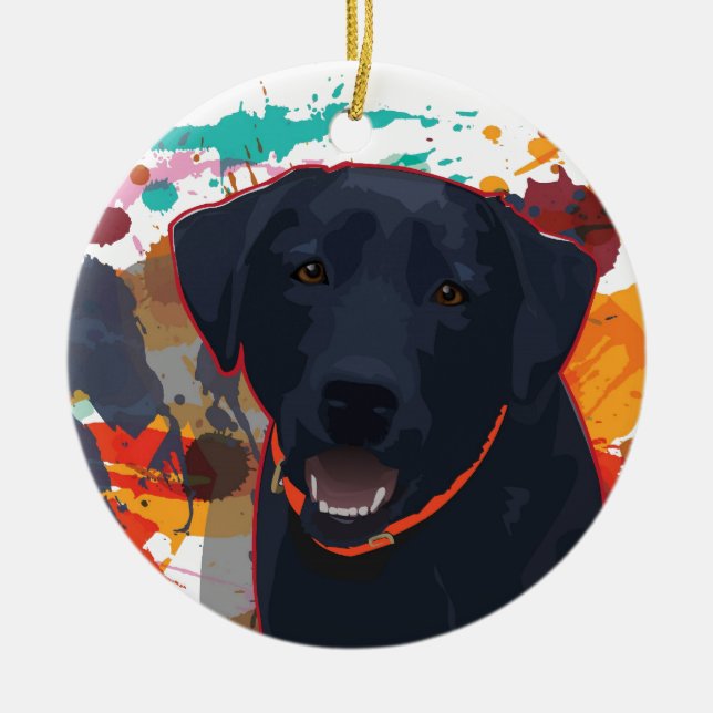Décoration En Céramique Portrait graphique Black Lab avec peinture éclabou (Devant)