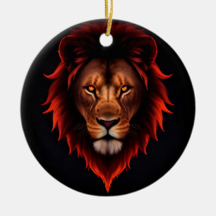 Décoration En Céramique Portrait Majestueux du Lion Fougueux aux Yeux Bril