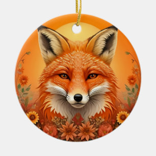 Décoration En Céramique Portrait majestueux d'un renard entouré de fleurs 